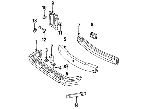 1995 Pontiac Trans Sport Rear Bumper Support-Rear Bumper Fascia Diagram for 10225166