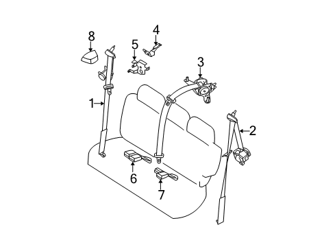 2009 Nissan Quest Seat Belt Rear Seat Tongue Belt Assembly Left Diagram for 88845-ZM78A