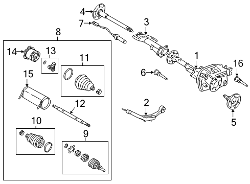 2004 GMC Yukon XL 2500 Carrier & Front Axles Axle, Front(3.73 Ratio) Diagram for 15839875
