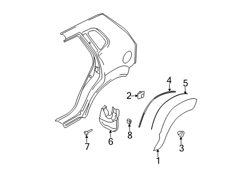 2006 Hyundai Tucson Exterior Trim - Quarter Panel Retainer-Side Garnish Mounting Diagram for 87701-3B000