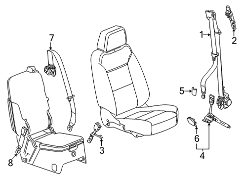 2021 GMC Yukon XL Front Seat Belts Center Belt Assembly Lower Bolt Diagram for 11602529