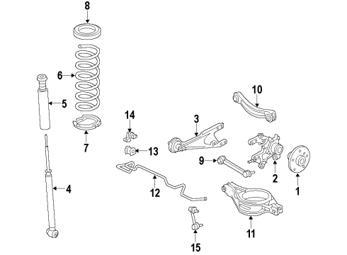 2014 Lexus CT200h Rear Suspension Components, Lower Control Arm, Upper Control Arm, Stabilizer Bar ABSORBER Set, Shock Diagram for 48530-79175