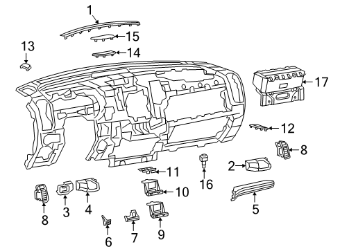 2019 Ram 1500 Cluster & Switches, Instrument Panel Bezel-Instrument Panel Diagram for 6BK68TX7AB