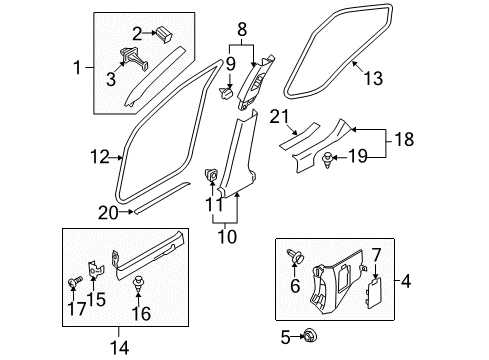 2016 Infiniti QX70 Interior Trim - Pillars, Rocker & Floor GARNISH Assembly-Front Pillar, LH Diagram for 76912-1CA0B