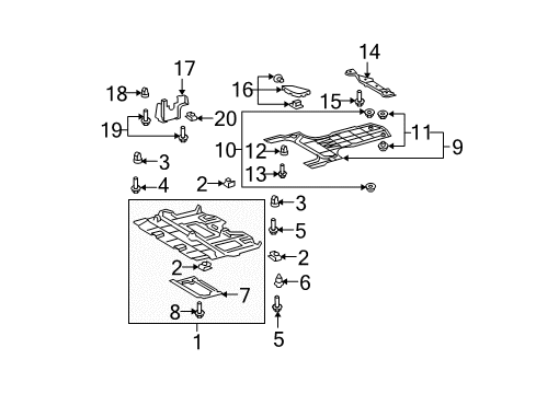 2009 Lexus IS F Splash Shields Engine Under Cover Sub-Assembly, Right Diagram for 51408-30060