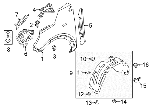 2016 Kia Sorento Fender & Components Nut-Spring Diagram for 641163J110