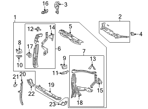2010 Toyota Highlander Radiator Support Fender Mounting Bracket Diagram for 53257-0E040
