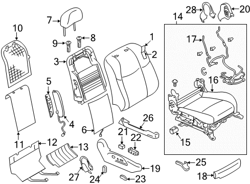 2014 Infiniti Q70 Passenger Seat Components Cushion & Adjuster Assy-Front, RH Diagram for 873A2-1MS2B