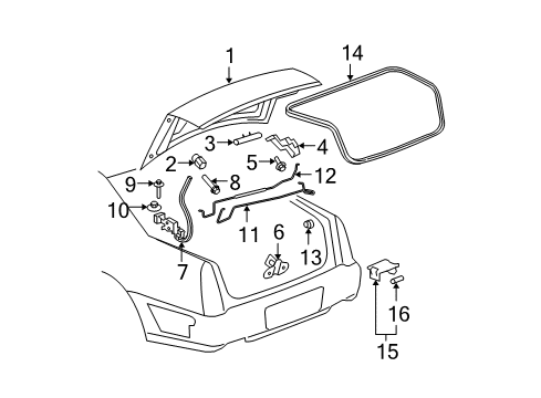 2007 Cadillac DTS Trunk Lid Weatherstrip Diagram for 25823132