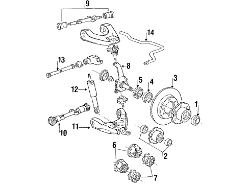 1988 Toyota 4Runner Front Suspension Components, Lower Control Arm, Upper Control Arm, Stabilizer Bar Body & Brake Sub-Assy, Auto Locking Hub Diagram for 43506-35022