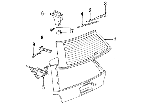 1993 Saturn SW2 Lift Gate - Glass & Hardware Blade, Rear Window Wiper Diagram for 21105157