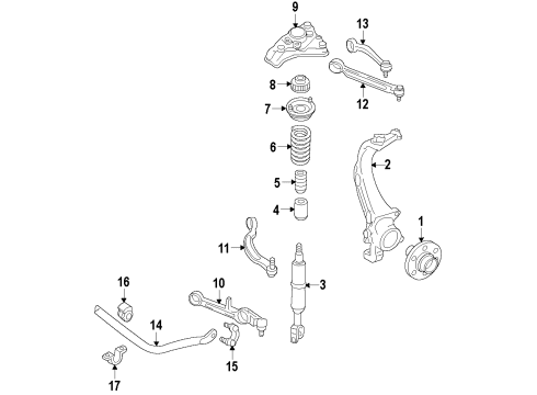 2014 Hyundai Genesis Front Suspension Components, Lower Control Arm, Upper Control Arm, Stabilizer Bar Bracket-Shock Absorber, LH Diagram for 54631-3M000
