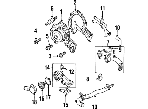 1996 Acura SLX Water Pump Housing, Thermostat Diagram for 8-97031-546-3