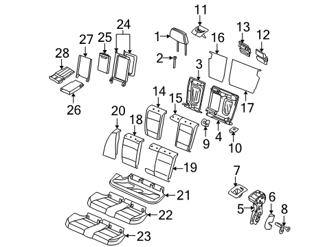 2007 BMW 328i Rear Seat Components Foam Section, Seat Diagram for 52207133822