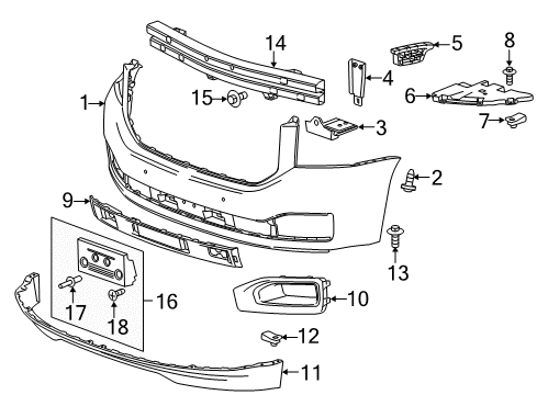 2016 GMC Yukon Front Bumper Bumper Cover Guide Diagram for 22806325