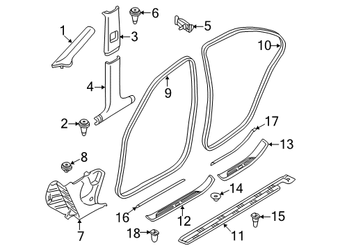 2001 BMW 530i Interior Trim - Pillars, Rocker & Floor Clip Diagram for 51438189311