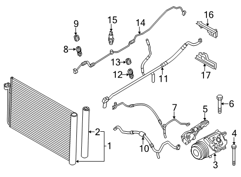 2010 BMW 535i GT A/C Condenser, Compressor & Lines Condenser Air Conditioning With Drier Diagram for 64509122827