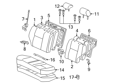 Diagram for 2005 Toyota Corolla Rear Seat Components 