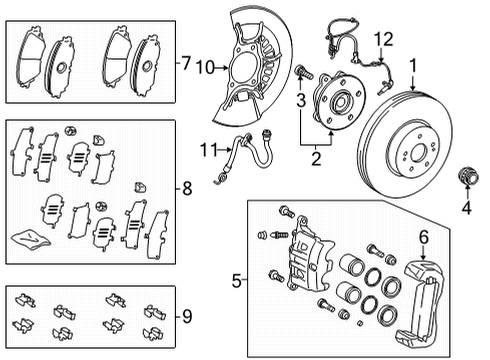 2020 Toyota Highlander Anti-Lock Brakes Front Speed Sensor Diagram for 89542-0E070