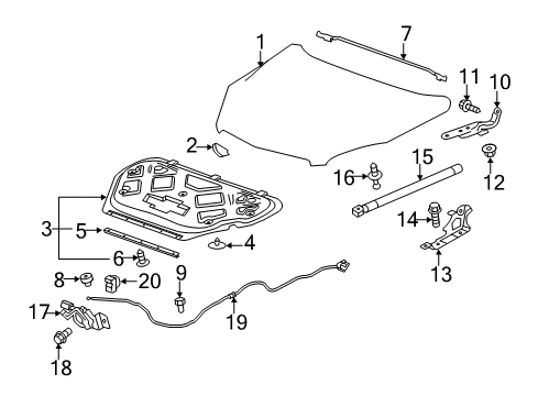 2010 GMC Terrain Hood & Components Support Cylinder Diagram for 23408397
