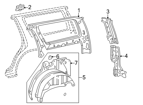1998 Toyota 4Runner Inner Structure - Quarter Panel Rear Pillar Diagram for 61545-35900