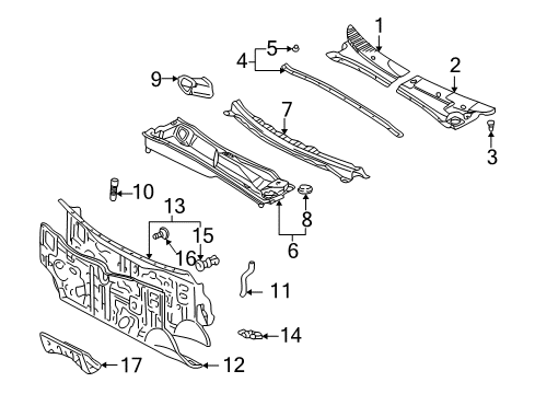 2001 Toyota Sienna Cowl Insulator Assy, Dash Panel Diagram for 55210-08012