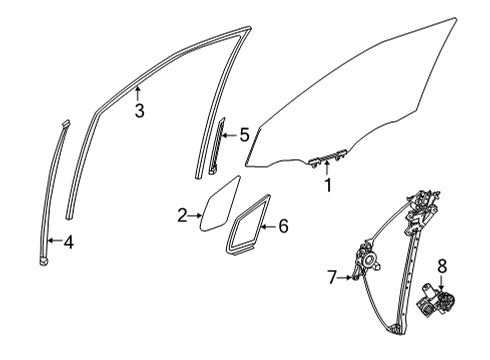 2022 Toyota Sienna Front Door Glass & Hardware Front Guide Diagram for 67401-08030