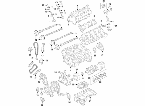2018 Nissan Titan Engine Parts, Mounts, Cylinder Head & Valves, Camshaft & Timing, Oil Pan, Oil Pump, Crankshaft & Bearings, Pistons, Rings & Bearings, Variable Valve Timing Bearing-Crankshaft Diagram for 12207-AR04C