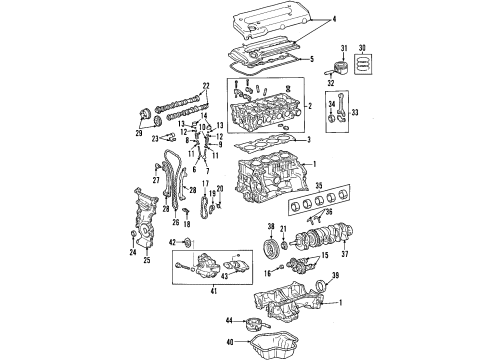 2004 Toyota Highlander Engine Parts, Mounts, Cylinder Head & Valves, Camshaft & Timing, Oil Cooler, Oil Pan, Oil Pump, Balance Shafts, Crankshaft & Bearings, Pistons, Rings & Bearings Strut Diagram for 12363-28130