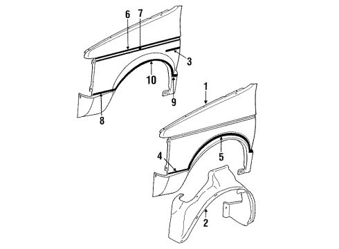 1988 Plymouth Grand Voyager Fender & Components, Exterior Trim Shield Diagram for 4673344