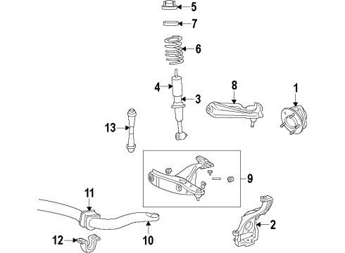 2014 Ford F-150 Front Suspension Components, Lower Control Arm, Upper Control Arm, Stabilizer Bar Upper Mount Diagram for AL3Z-18A099-A