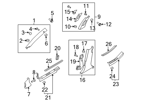 2010 Hyundai Genesis Interior Trim - Pillars, Rocker & Floor Trim Assembly-Front Pillar LH Diagram for 85810-3M000-V2