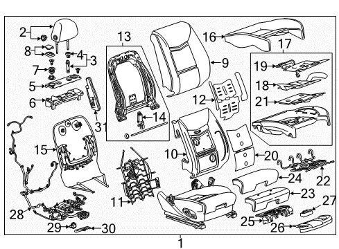 2016 Cadillac XTS Passenger Seat Components Harness Diagram for 22874234