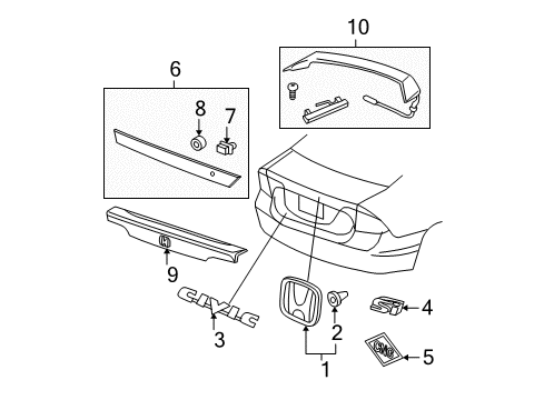 2009 Honda Civic Spoiler, Exterior Trim Garnish Assembly, Rear License Diagram for 74890-SNA-A21