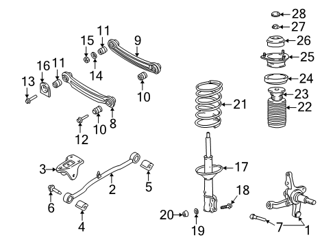 2000 Hyundai Accent Rear Suspension Components, Lower Control Arm, Stabilizer Bar Nut Diagram for 13104-12001