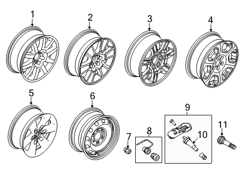 2009 Ford F-150 Wheels Wheel, Alloy Diagram for 9L3Z-1007-E