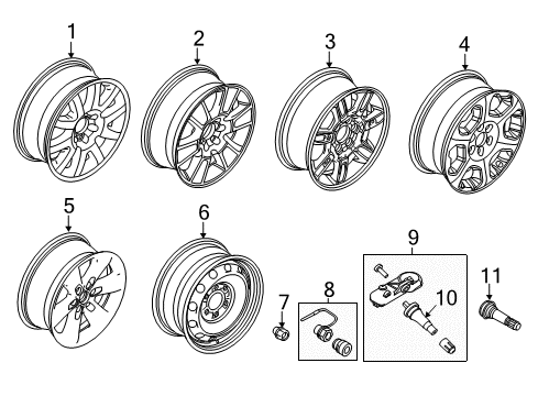 2010 Ford F-150 Wheels, Covers & Trim Wheel, Alloy Diagram for AL3Z-1007-H