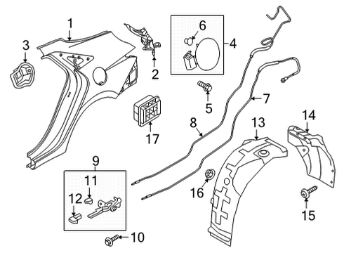 2021 Hyundai Elantra Quarter Panel & Components Catch & Cable Assembly-Fuel Filler Diagram for 81590-AA000