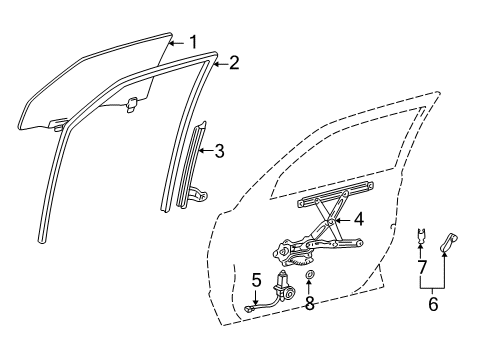 2006 Toyota Matrix Rear Door Door Glass Diagram for 68102-02220