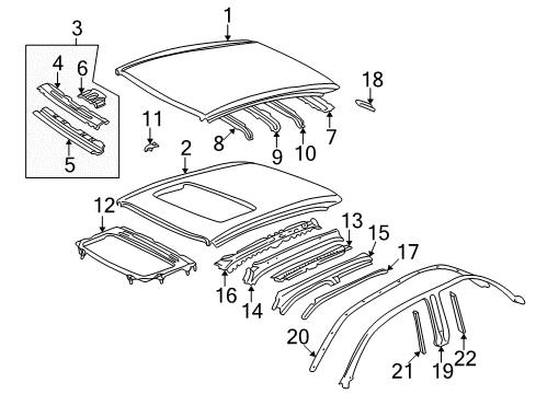 2000 Lexus ES300 Roof & Components Retainer, Roof Side Rail Weatherstrip, Center LH Diagram for 62364-33020