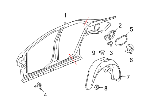 2009 Saturn Aura Quarter Panel & Components Hinge Asm-Fuel Tank Filler Door Diagram for 10373542