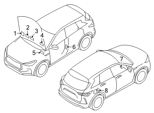 2021 INFINITI QX50 Information Labels Label-Caution, Motor Fan Diagram for 21599-3HS0A