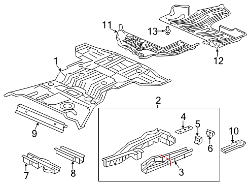 2020 Acura MDX Spare Tire Carrier, Floor & Rails, Exterior Trim Panel Set, Rear Floor Diagram for 04655-TRX-A01ZZ