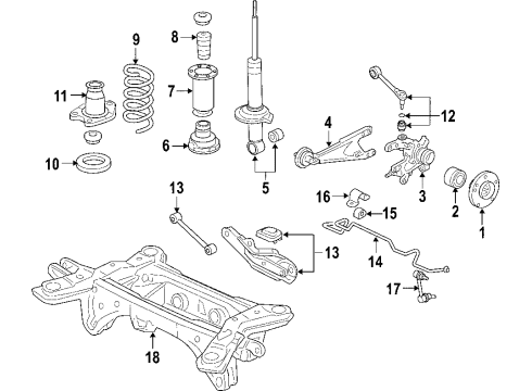 2007 Honda Ridgeline Rear Suspension Components, Lower Control Arm, Upper Control Arm, Stabilizer Bar Spring, Rear Stabilizer Diagram for 52300-SJC-A02