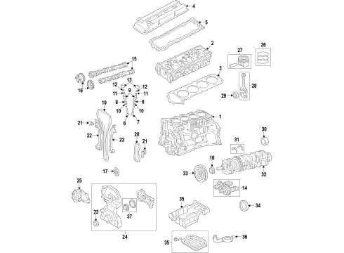 2015 Nissan Rogue Select Engine Parts, Mounts, Cylinder Head & Valves, Camshaft & Timing, Variable Valve Timing, Oil Pan, Oil Pump, Balance Shafts, Crankshaft & Bearings, Pistons, Rings & Bearings Ring Set-Piston Diagram for 12035-JG30A