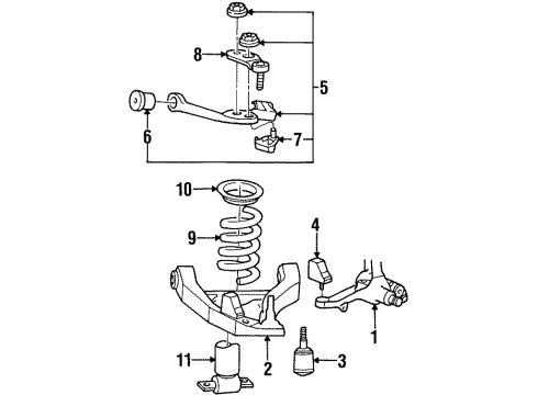 2001 Ford Crown Victoria Front Suspension Components, Lower Control Arm, Upper Control Arm, Stabilizer Bar Lower Bumper Diagram for F8AZ-3020-AA
