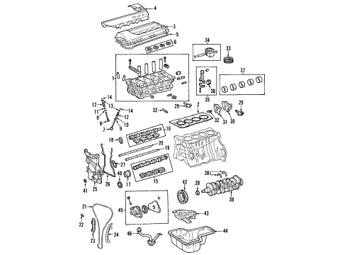 2005 Toyota Matrix Engine Parts, Mounts, Cylinder Head & Valves, Camshaft & Timing, Oil Pan, Oil Pump, Crankshaft & Bearings, Pistons, Rings & Bearings, Variable Valve Timing Side Mount Diagram for 12305-0D032