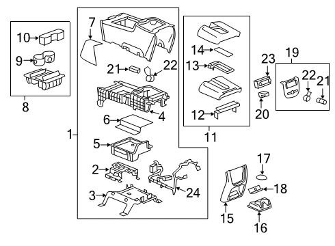 2011 GMC Sierra 2500 HD Center Console Console Assembly Diagram for 20811677