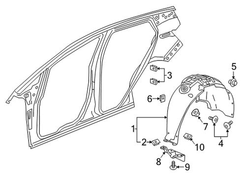 2022 Chevrolet Bolt EUV Quarter Panel & Components Wheelhouse Liner Diagram for 42693361