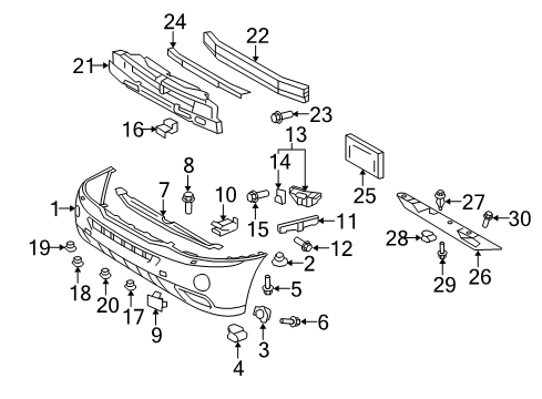 2006 Lexus RX400h Front Bumper Support, Front Bumper S Diagram for 52115-0E020